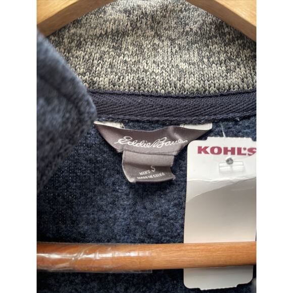 NWOT Eddie Bauer Fleece Mens S Pullover Quarter Zip Dark Blue Sweater - Picture 3 of 5